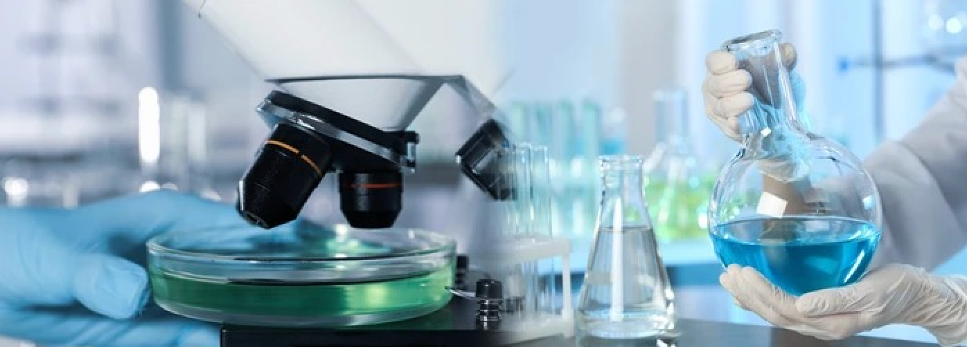 Blue laboratory reagent research scene